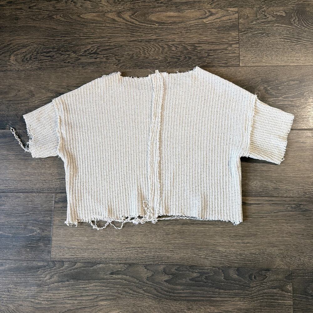 Oiled Intent Boutique Distressed Open Knit Sweater Coastal Boho Raw Hem Sz S - Picture 2 of 9